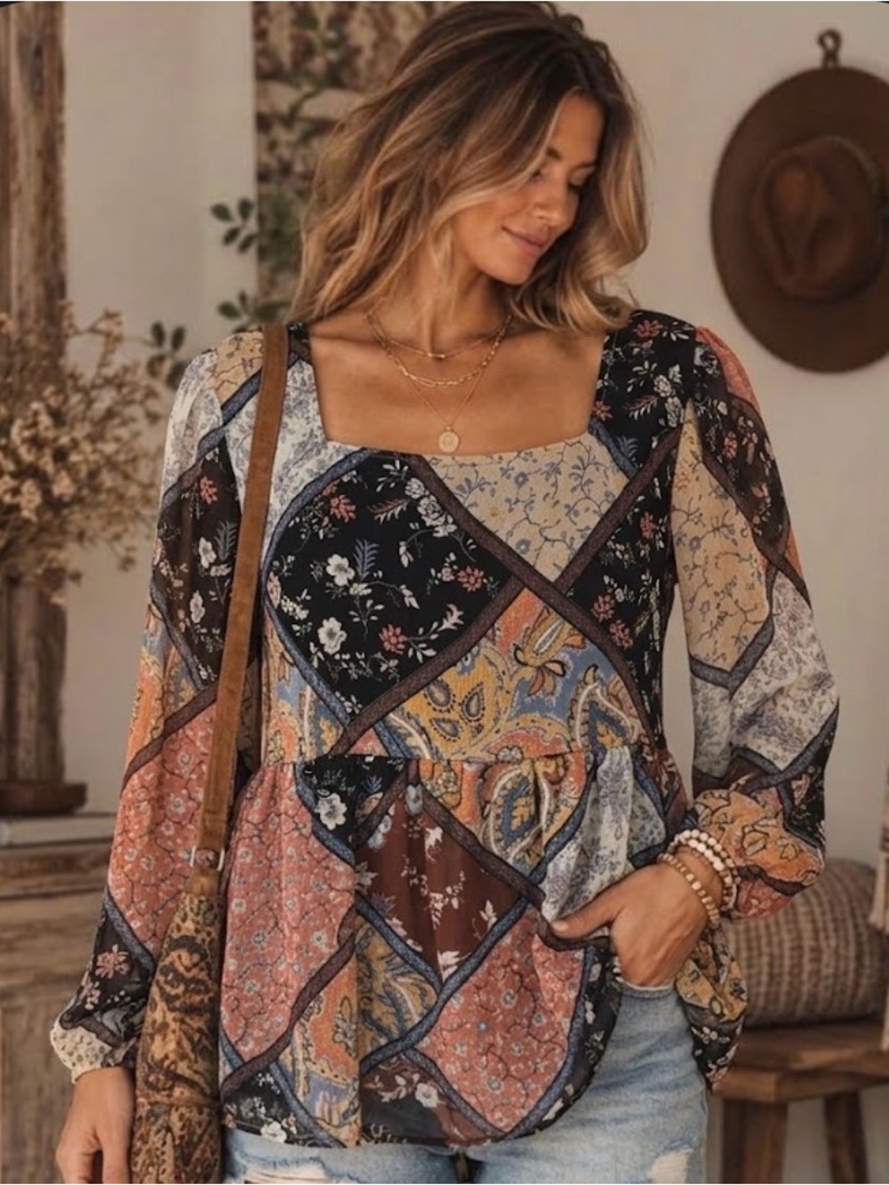 AE Patchwork Boho Blouse